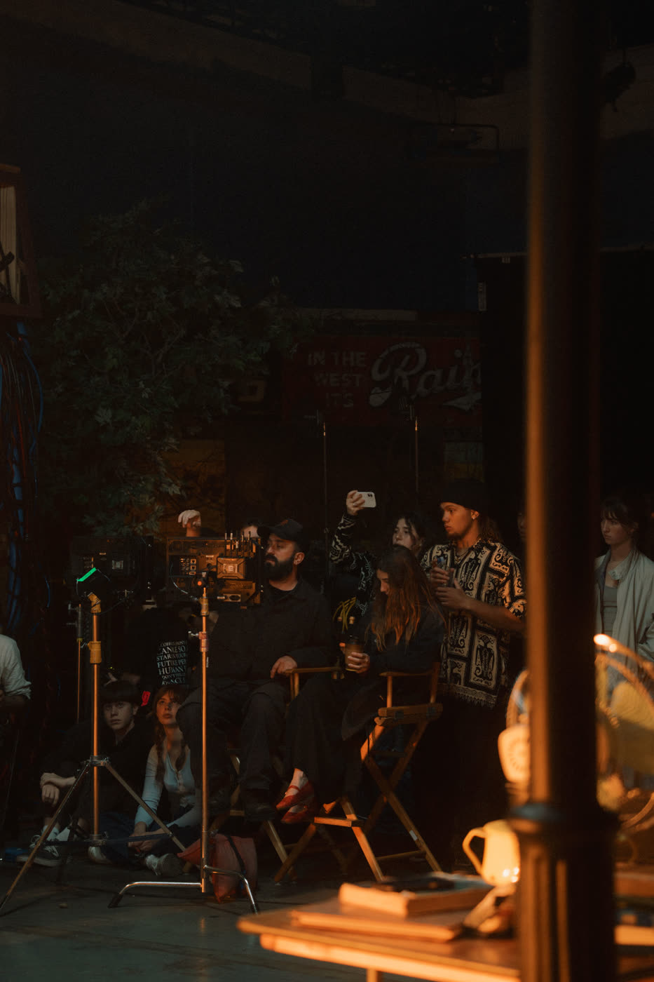 Behind the scenes on a film production set